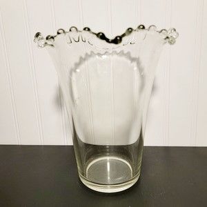 Vintage Imperial‎ Glass Clear Candlewick Crystal Crimped Flip Table Vase 8 inch